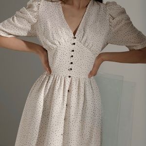 Midi White Polka Dot Dress